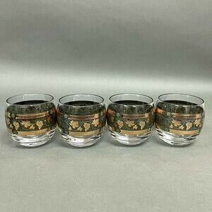 Cera Roly Poly Glass Glasses Clear Green Gold Multicolor Grapes Lot of 4